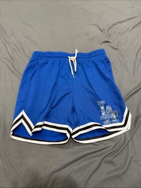 Blue Athletic Shorts with White Trim